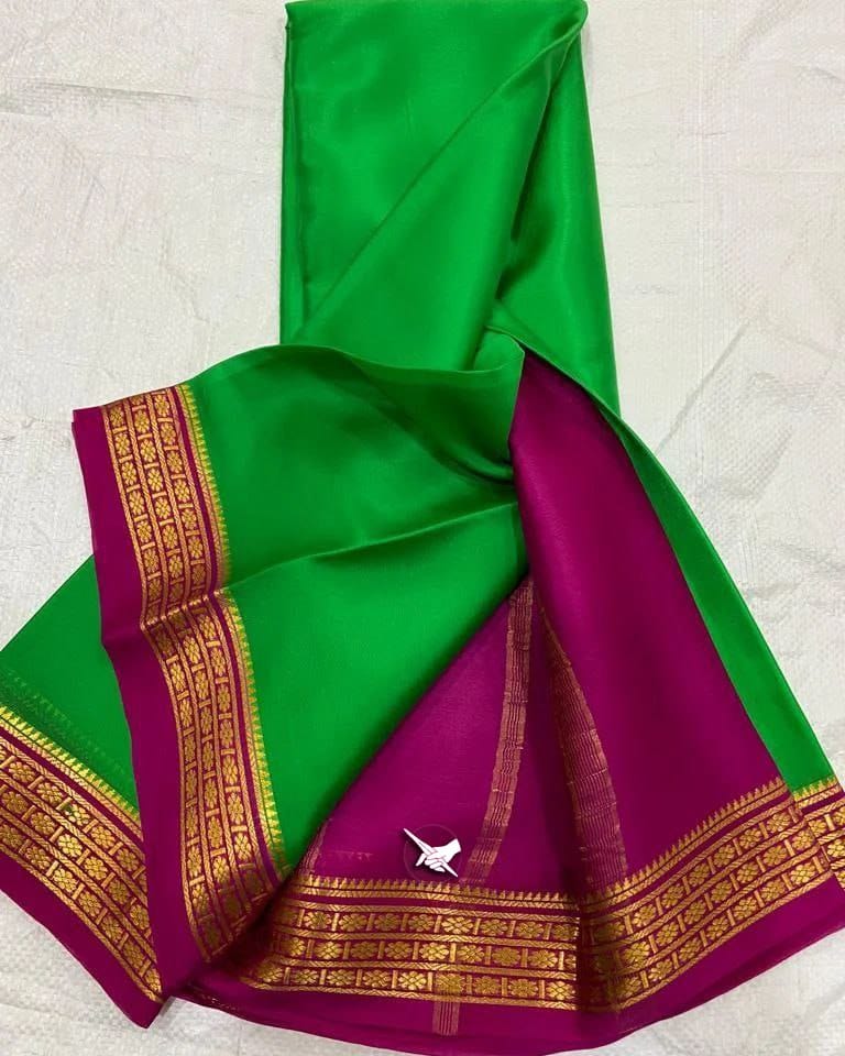 Green Nd Pink Semi Silk Saree With Rich Pallu