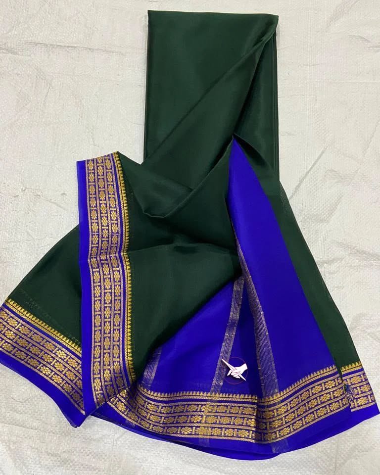 Green Nd Blue Semi Mysore Silk Saree