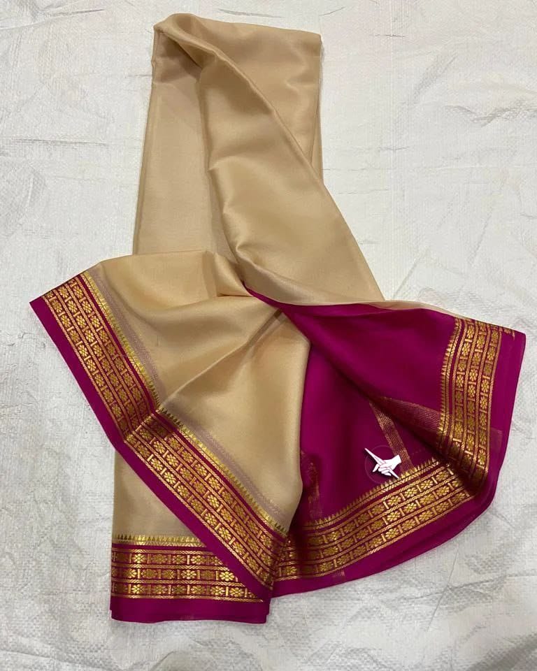 Chiku Nd Pink Semi Mysore Silk Saree
