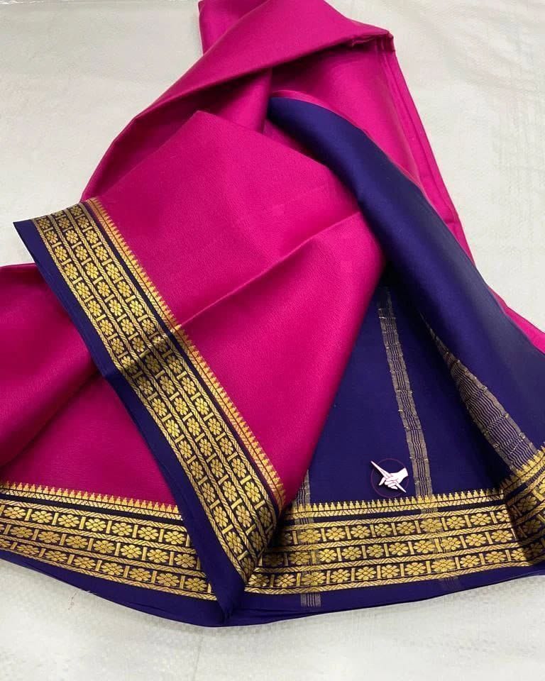 Pink Nd Blue Semi Mysore Silk Saree