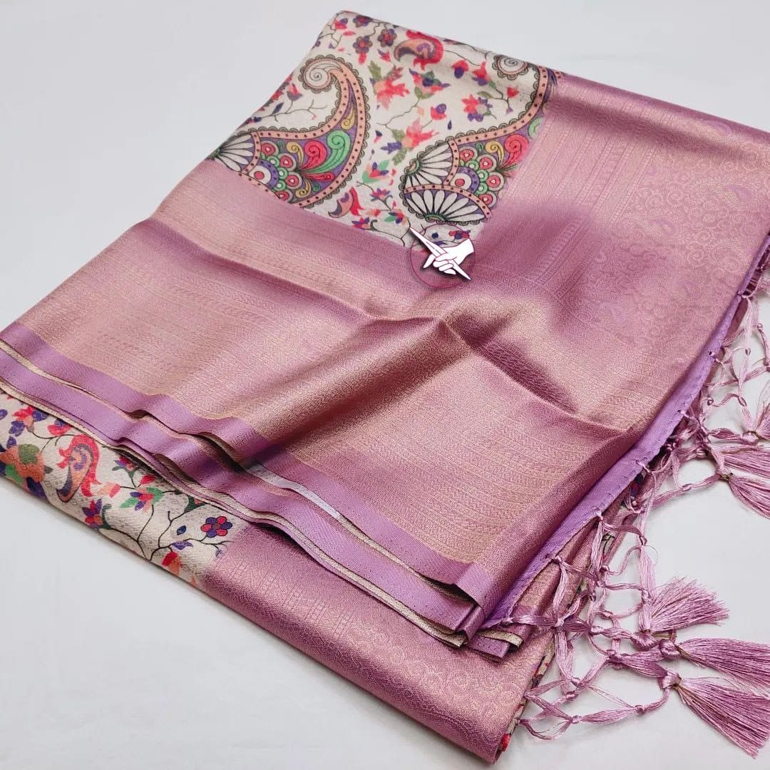Pink Soft Silk Saree With Golden Zari Border