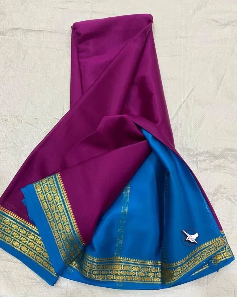 Purple Nd Blue Lichi  Silk Saree With Rich Pallu