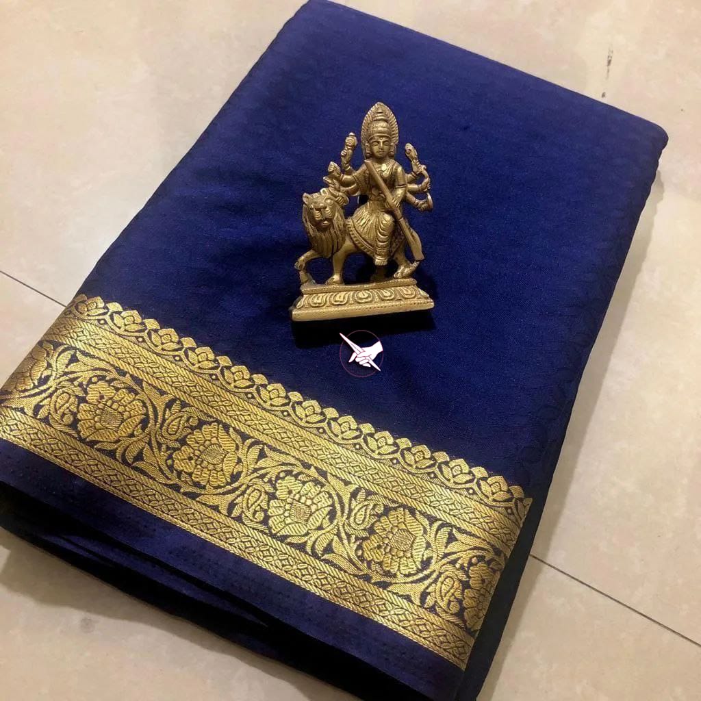 Nevy Blue Semi Silk Saree With Rich Pallu