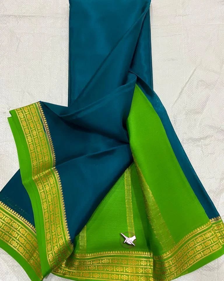 Rama Nd Green Semi Silk Saree With Rich Pallu