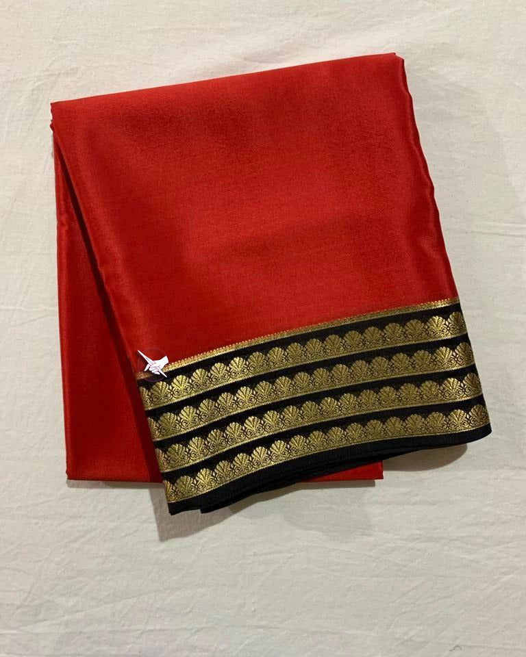 Red Nd Black Semi Silk Saree With Rich Pallu