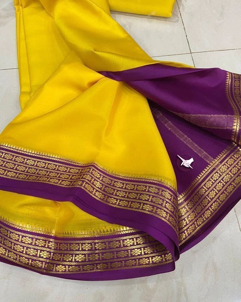 Yellow Nd Purple Colour Semi Silk Saree