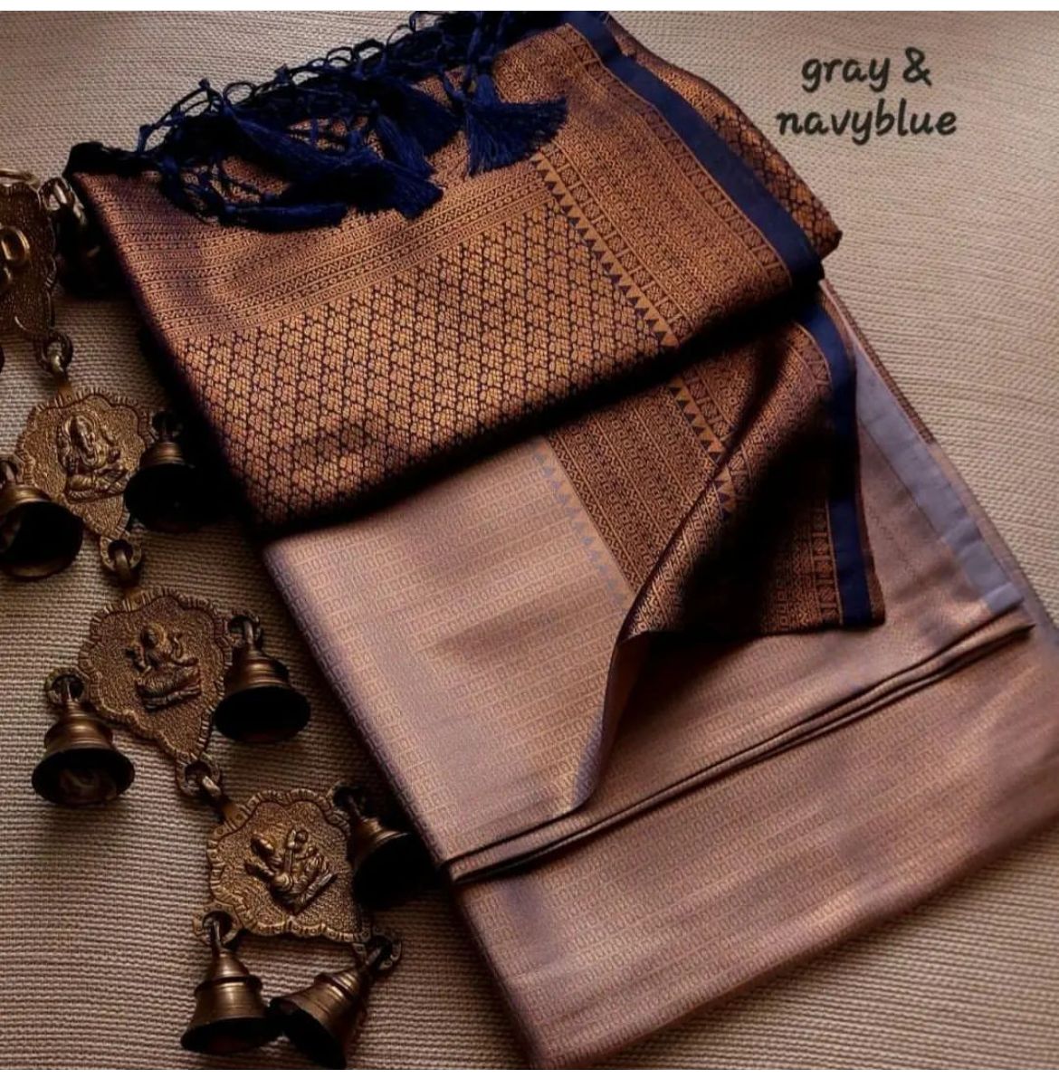 Grey Nd Nevy Blue Colour Kubera Pattu Silk Saree