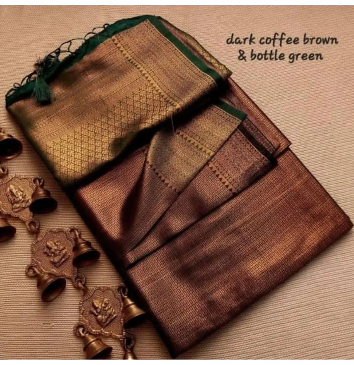 Dark Brown Nd Bottal Green Colour Kubera Pattu Silk Saree