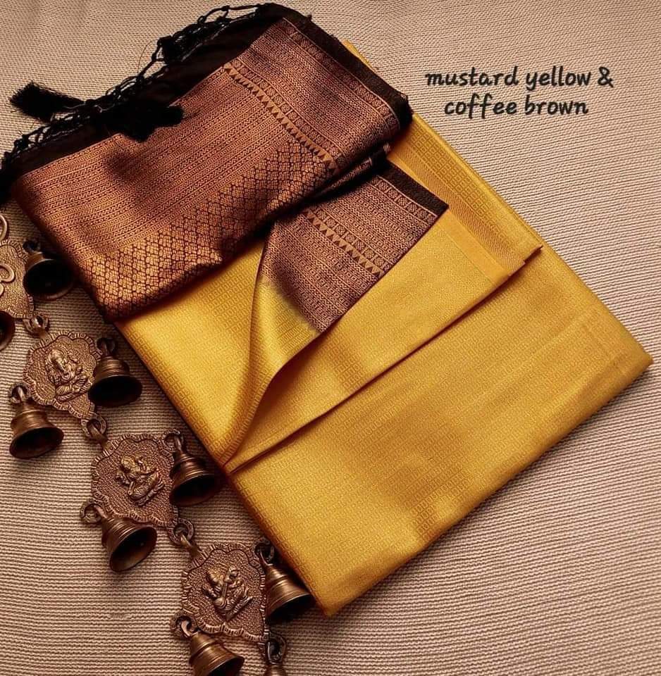 Mustard Yellow Nd Cofee Colour Kubera Pattu Silk Saree