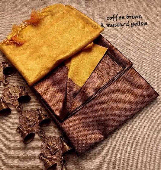 Cofee Nd Mustard Yellow Colour Kubera Pattu Silk Saree