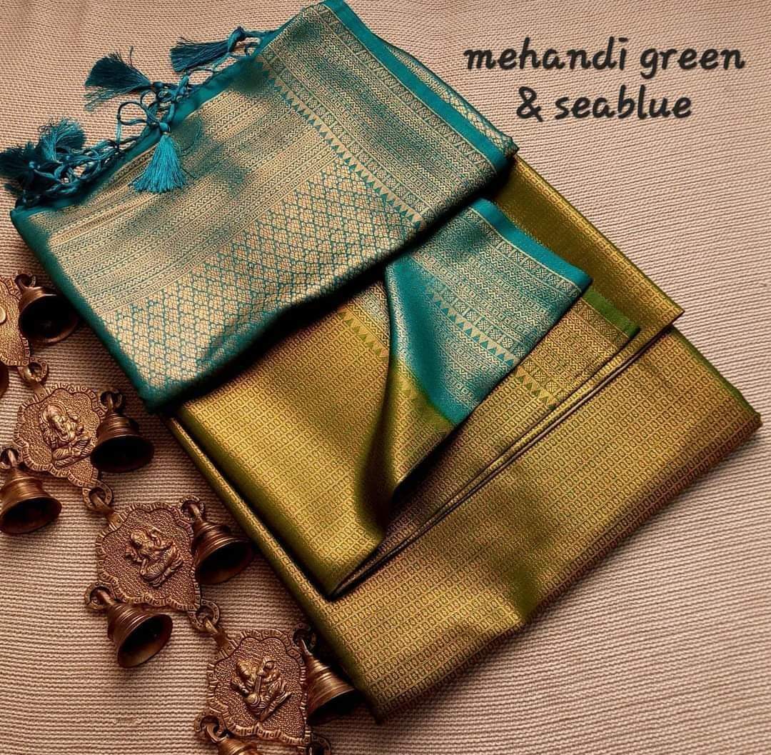 Mehndi Green Nd Sea Blue Colour Kubera Pattu Silk Saree