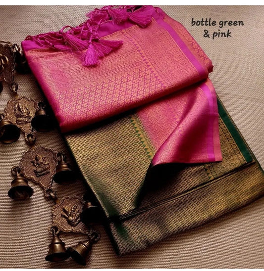 Bottal Green Nd Pink Colour Kubera Pattu Silk Saree