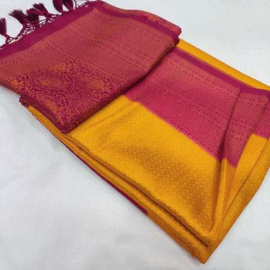 Yellow Nd Pink Colour Kubera Pattu Silk Saree