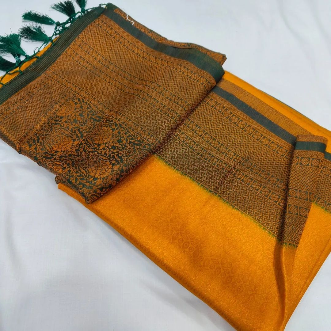Yellow Nd Green Colour Kubera Pattu Silk Saree