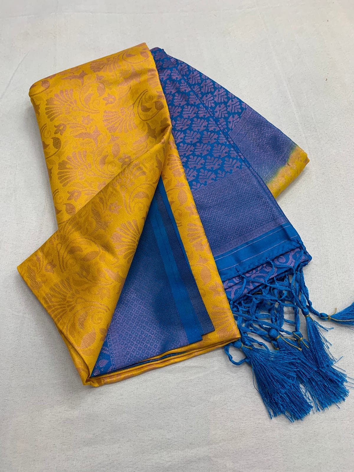 Yellow Nd R Blue Colour Kubera Pattu Silk Saree