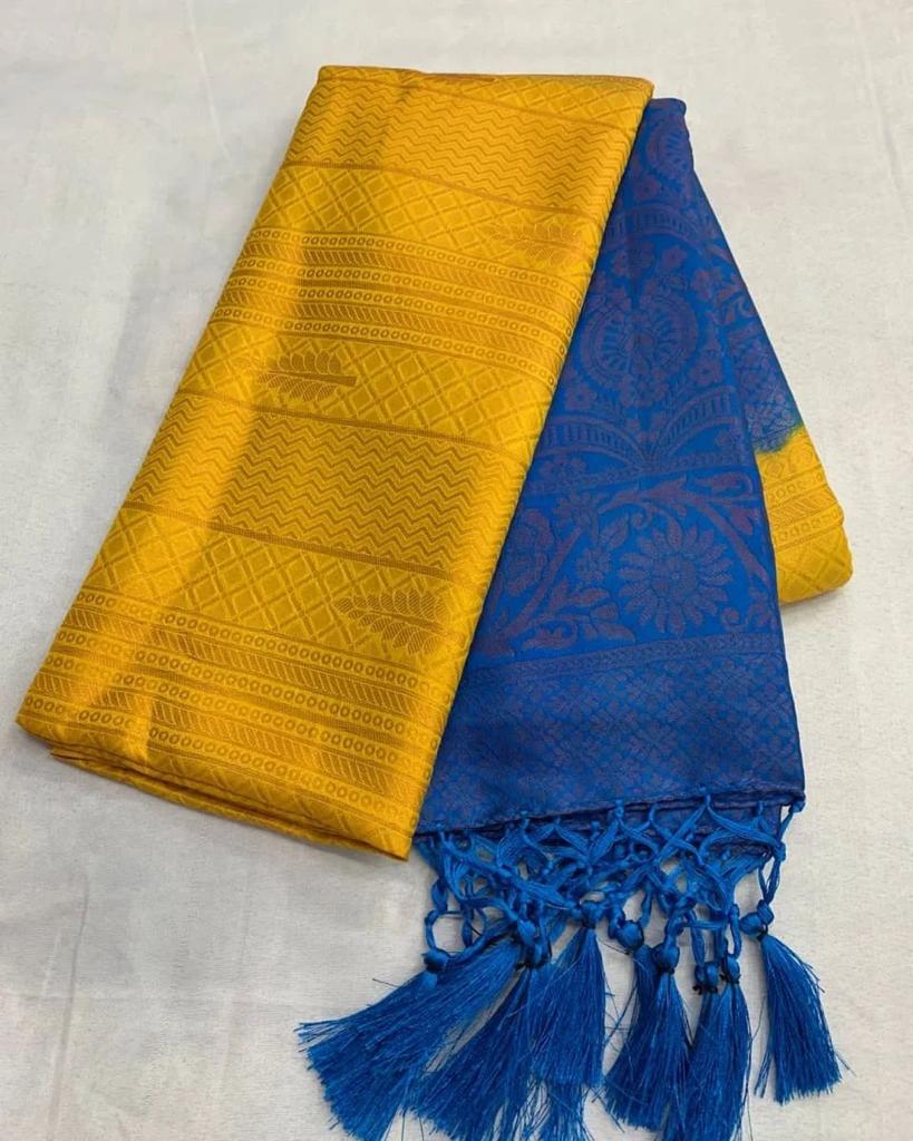 Yellow Nd Royal Blue Colour Kubera Pattu Silk Saree