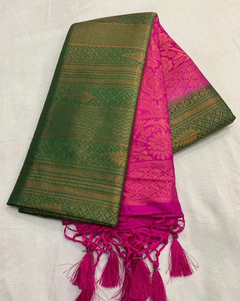 Green Nd Pink Colour Kubera Pattu Silk Saree