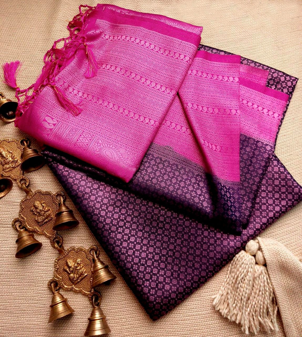 Dark Purple Nd Pink Colour Kubera Pattu Silk Saree