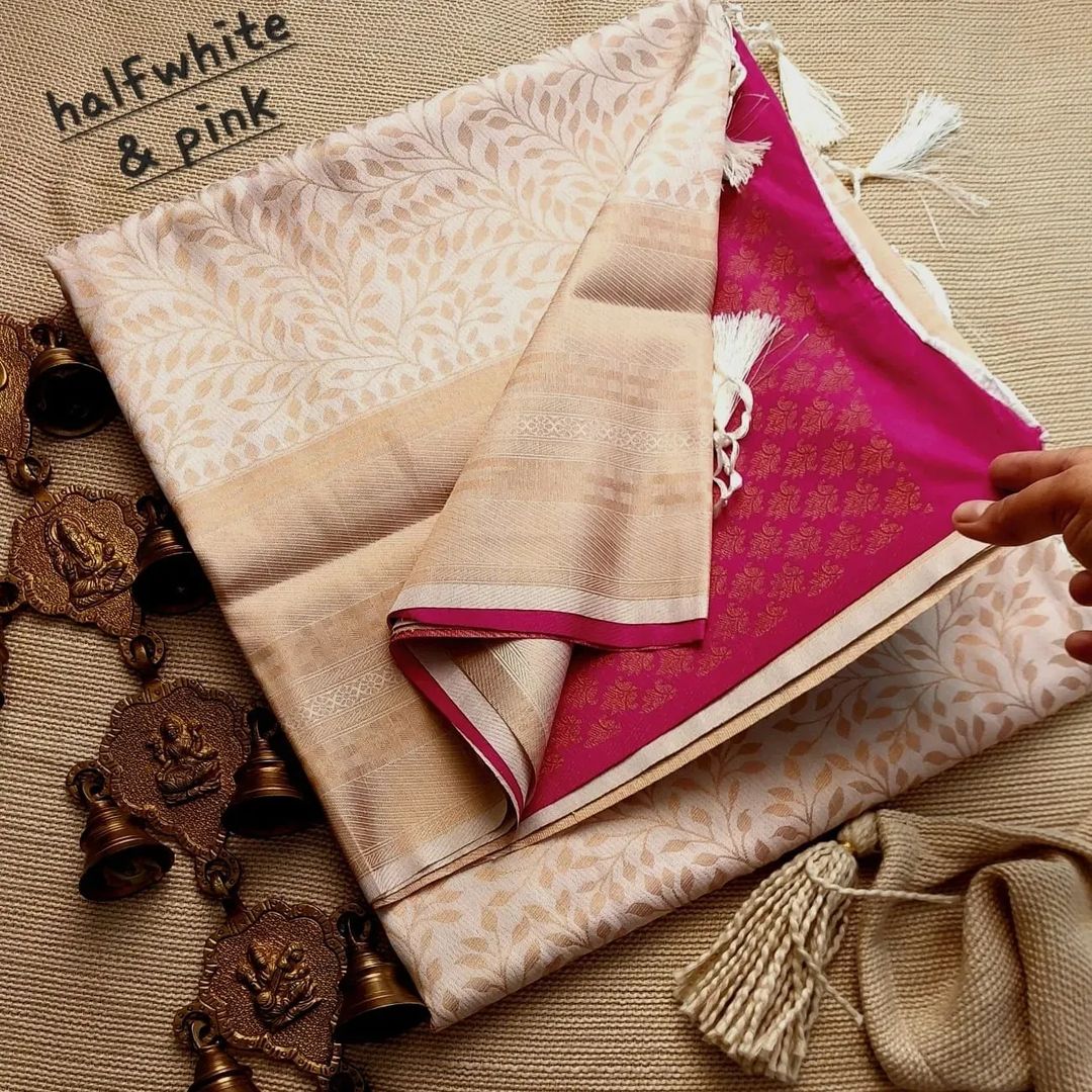 Half White Nd Pink Colour Kubera Pattu Silk Saree