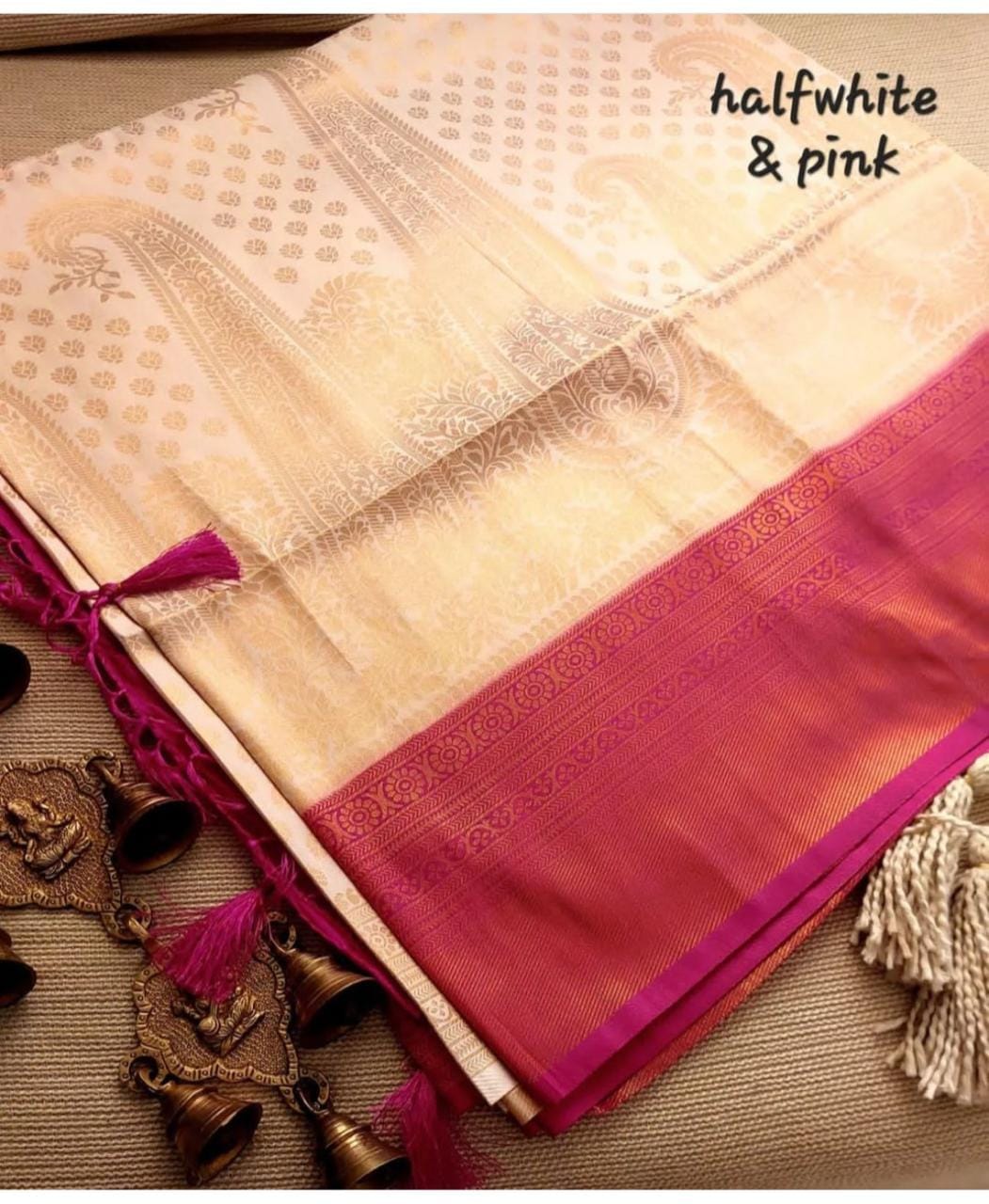 Half White Nd Pink Colour Pattu Silk Saree