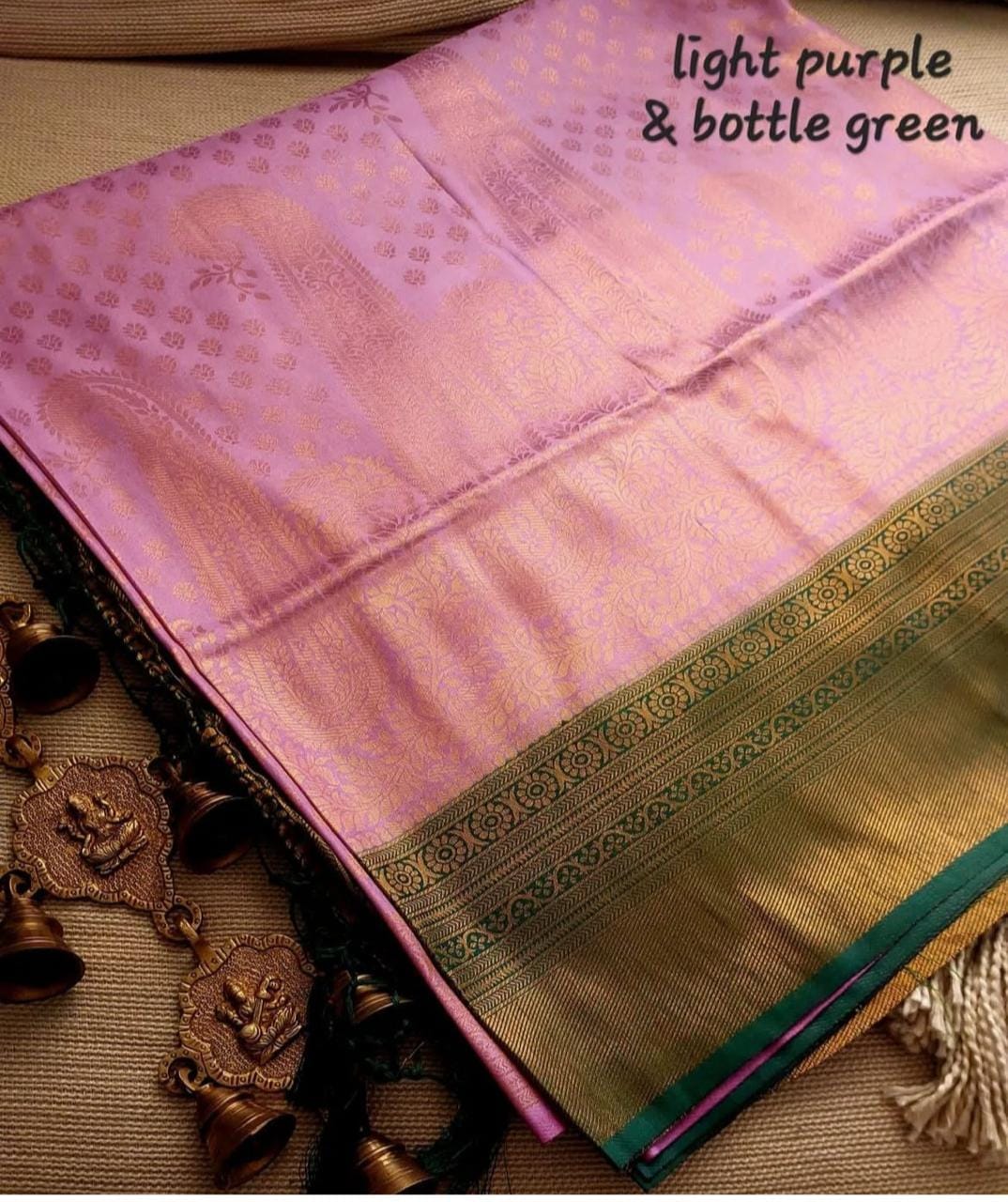 Light Purple Nd Bottal Green Colour Pattu Silk Saree