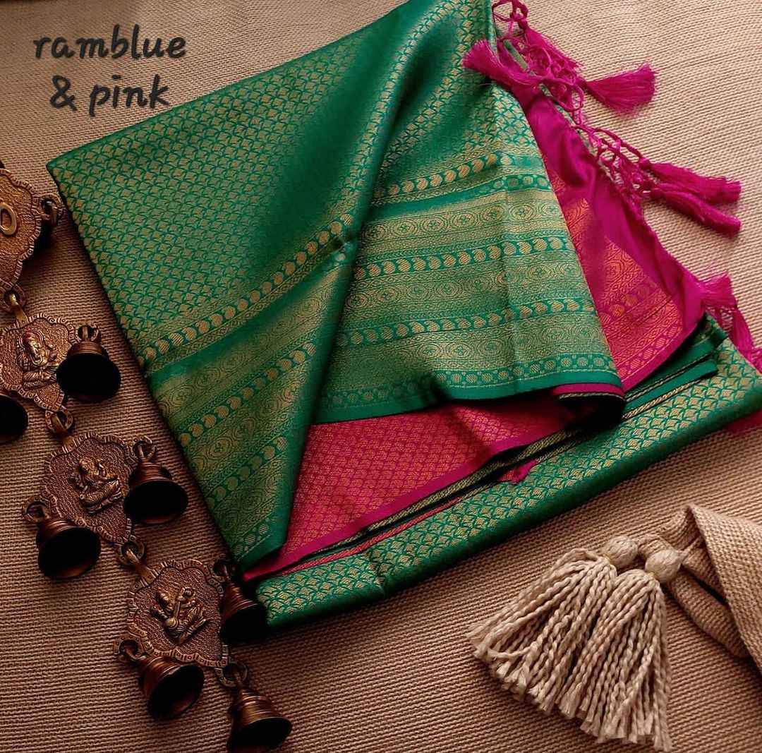 Rama Blue Nd Pink Colour Pattu Silk Saree