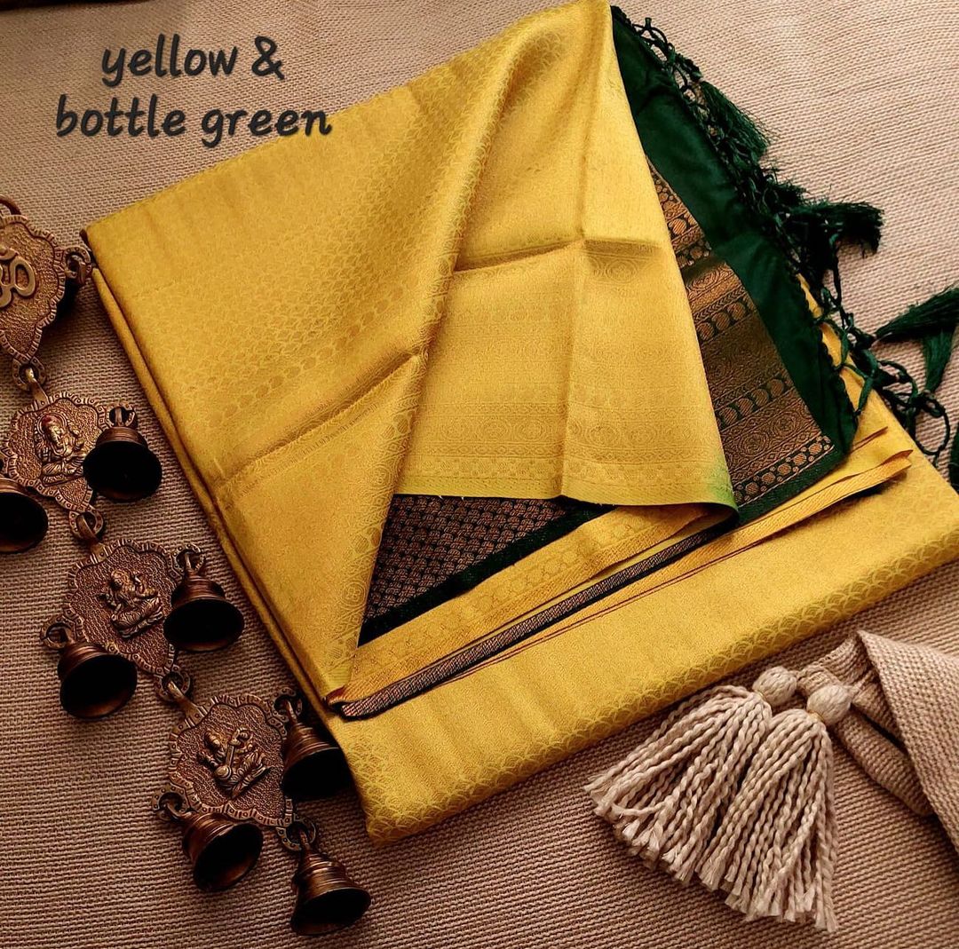 Yellow Nd Bottal Green  Colour Pattu Silk Saree