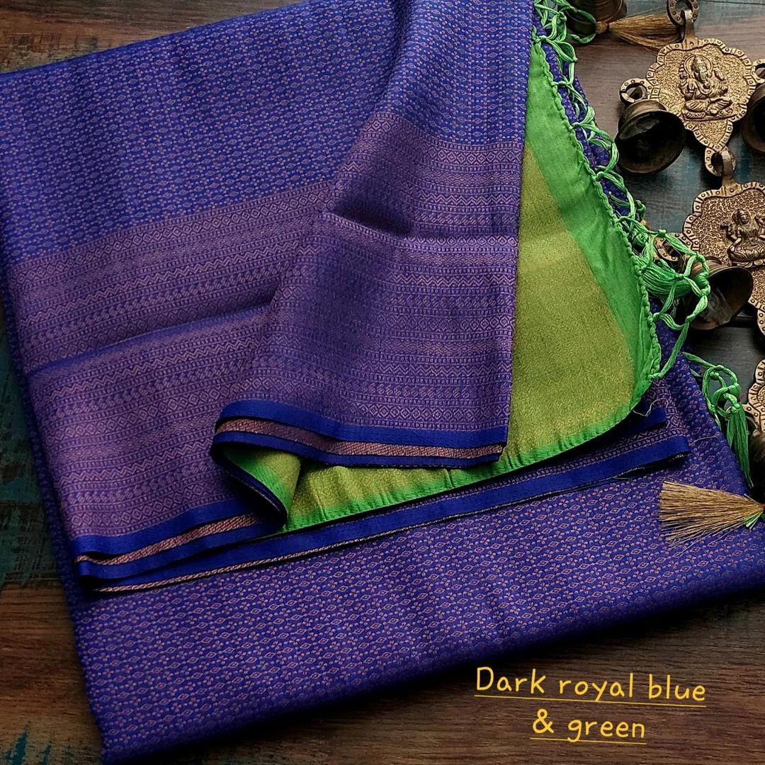 Dark Royal Blue Nd Green Colour Pattu Silk Saree