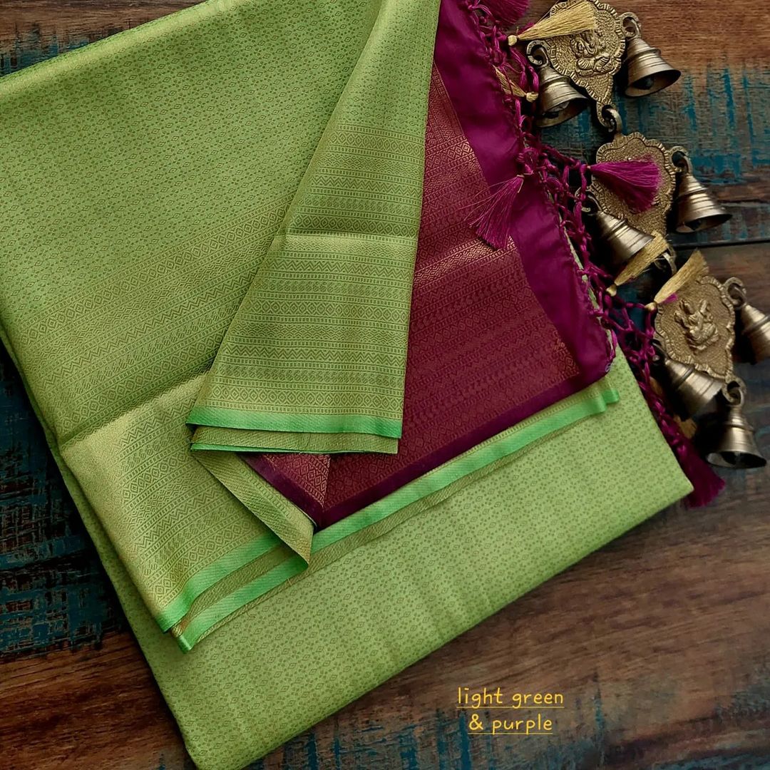 Light Green Nd Purple Colour Pattu Silk Saree