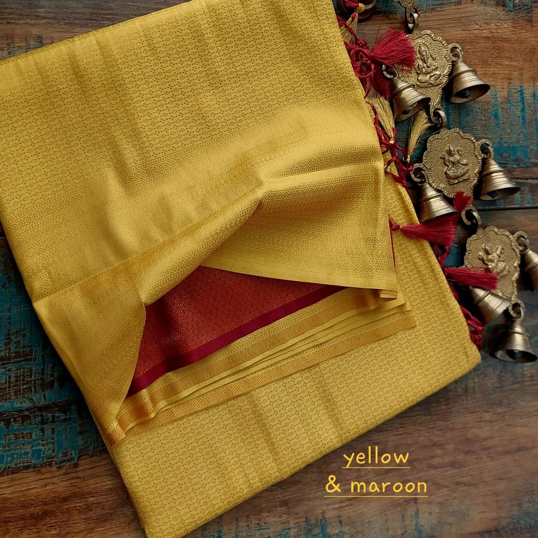 Yellow Nd Maroon Colour Pattu Silk Saree