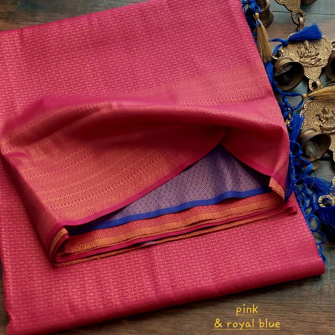 Pink Nd Royal Blue Colour Pattu Silk Saree