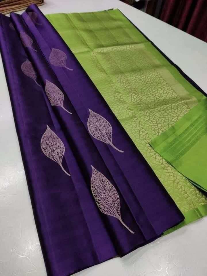 Purple Nd Green Lichi  Silk Saree With Rich Pallu